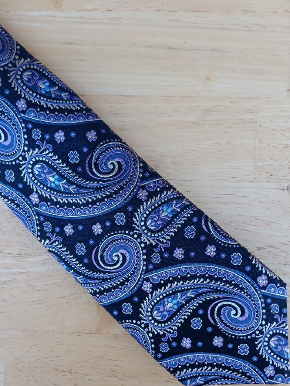 J. Z. RICHARDS Black Men's Silk Tie with Blue, Purple, and Cream Paisley Accents